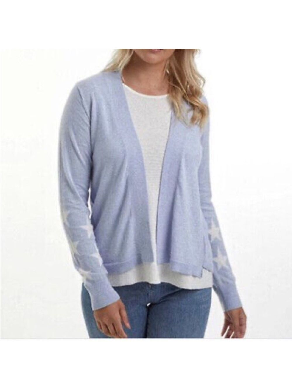 Whisper by Brodie Women's Blue Mist Open Star Cardigan Sweater S